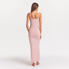 SOFT LOUNGE LONG SLIP DRESS | MORGANITE ON A MODEL FRONT VIEW @ | FOCUS: 0.0, 1.0, 0.9