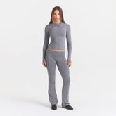 COTTON JERSEY FOLDOVER PANT | DARK HEATHER GREY ON A MODEL FRONT VIEW@ | FOCUS: 0.0, 1.0, 0.9