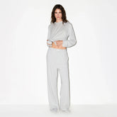 BOYFRIEND LOOSE PANT | LIGHT HEATHER GREY ON A MODEL FRONT VIEW @ | FOCUS: 0.0, 1.0, 0.9