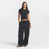 COTTON JERSEY T-SHIRT | SOOT ON A MODEL FRONT VIEW @ | FOCUS: 0.0, 1.0, 0.9