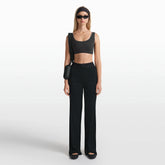 NikeSKIMS RIBBED SEAMLESS SCOOP BRA | OBSIDIAN/ARMOR ON A MODEL FRONT VIEW @ | FOCUS: 0.0, 1.0, 0.9