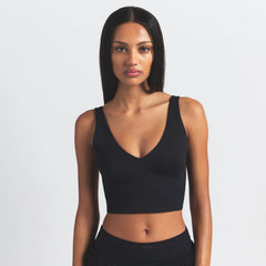 NikeSKIMS MATTE V-NECK BRA TOP | OBSIDIAN ON A MODEL FRONT VIEW