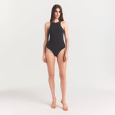 FITS EVERYBODY HIGH NECK BODYSUIT | ONYX ON A MODEL FRONT VIEW @ | FOCUS: 0.0, 1.0, 0.9