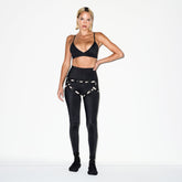 NikeSKIMS SHINE DRAWCORD 26" LEGGING | OBSIDIAN ON A MODEL FRONT VIEW @ | FOCUS: 0.0, 1.0, 0.9