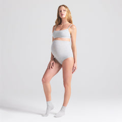 COTTON JERSEY MATERNITY HIGH-WAISTED BRIEF | LIGHT HEATHER GREY ON A MODEL FRONT VIEW | FOCUS: 0.0, 1.0, 0.9