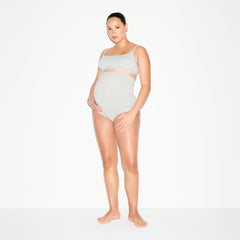 COTTON JERSEY MATERNITY NURSING SCOOP BRALETTE 2-PACK | LIGHT HEATHER GREY ON A MODEL FRONT VIEW @ | FOCUS: 0.0, 1.0, 0.9