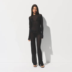 SLINKY KNIT LOW RISE PANT | OBSIDIAN ON A MODEL FRONT VIEW @ | FOCUS: 0.0, 1.0, 0.9