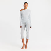 CUPRO JERSEY WRAP CAPRI | PEARL ON A MODEL FRONT VIEW @ | FOCUS: 0.0, 1.0, 0.9