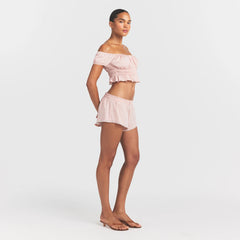 COTTON POPLIN SHORT | DUSTY PINK ON A MODEL FRONT VIEW @ | FOCUS: 0.0, 1.0, 0.9
