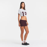 COTTON RIB FOLDOVER MINI SKIRT | CURRANT ON A MODEL | FOCUS: 0.0, 1.0, 0.9