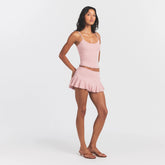 HEAVY POINTELLE MINI SKORT | MORGANITE ON A MODEL FRONT VIEW @ | FOCUS: 0.0, 1.0, 0.9