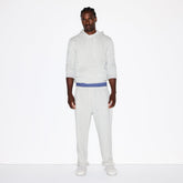 FLEECE LOUNGE MENS RELAXED JOGGER | LIGHT HEATHER GREY ON A MODEL FRONT VIEW @ | FOCUS: 0.0, 1.0, 0.9