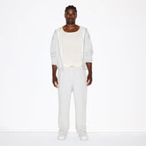 FLEECE LOUNGE MENS CLASSIC STRAIGHT LEG PANT | LIGHT HEATHER GREY ON A MODEL FRONT VIEW @ | FOCUS: 0.0, 1.0, 0.9