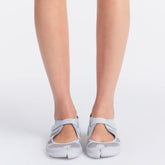 NikeSKIMS FOOTWEAR RIFT SATIN | SILVER ON A MODEL SIDE VIEW| FOCUS: 0.0, 1.0, 0.9