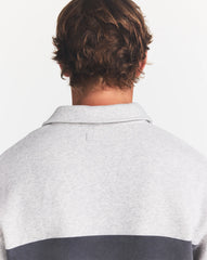 FLEECE LOUNGE MENS RUGBY POLO | LIGHT HEATHER GREY ON A MODEL | FOCUS: 0.0, 1.0, 0.9