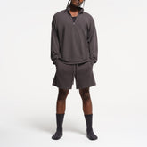 JERSEY LOUNGE MENS RELAXED QUARTER ZIP PULLOVER | ASH ON A MODEL FRONT VIEW | FOCUS: 0.0, 1.0, 0.9