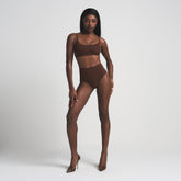 FITS EVERYBODY HIGH-WAISTED THONG | COCOA ON A MODEL FRONT VIEW | FOCUS: 0.0, 1.0, 0.9