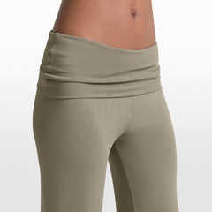 NikeSKIMS STRETCH KNIT FOLDOVER WIDE LEG PANT | DUNE ON A MODEL FRONT VIEW @ | FOCUS: 0.0, 1.0, 0.9
