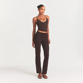 THE ESSENTIAL COLLECTION HIGH-WAISTED PINTUCK STRAIGHT PANT | ESPRESSO ON A MODEL FRONT VIEW @ | FOCUS: 0.0, 1.0, 0.9