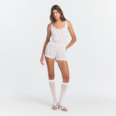 HOSIERY OPEN TOE KNEE HIGH SOCK | SNOW ON A MODEL FRONT VIEW