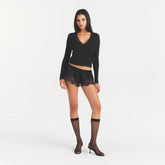 HOSIERY KNEE HIGH SOCK | ONYX ON A MODEL FRONT VIEW