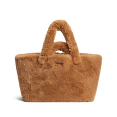 FAUX FUR JUMBO TOTE | CAMEL FLAT ON A WHITE BACKGROUND | FLT