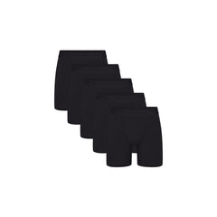 SKIMS STRETCH MENS 5" BOXER BRIEF 5-PACK | OBSIDIAN (MENS BOXERS) FLAT ON A WHITE BACKGROUND | FLT | FOCUS: 0.0, 1.0, 0.9