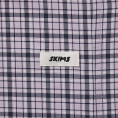 COTTON POPLIN SLEEP CROPPED BUTTON UP AND BLOOMER SET | IRIS MICA NAVY CHECK ON A MODEL | FOCUS: 0.0, 1.0, 0.9