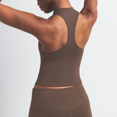 NikeSKIMS MATTE MOCK NECK RACER TANK | DARK SEPIA ON A MODEL BACK VIEW