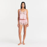 SILK LACE CAMI | PEONY TONAL ON A MODEL FRONT VIEW @ | FOCUS: 0.0, 1.0, 0.9