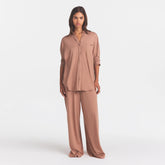 ORGANIC COTTON SLEEP LONG SLEEVE SET | SIENNA ON A MODEL FRONT VIEW @ | FOCUS: 0.0, 1.0, 0.9