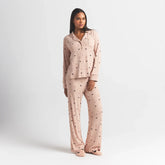SOFT LOUNGE SLEEP SET | MICA MINI HEART HALFDROP ON A MODEL FRONT VIEW @ | FOCUS: 0.0, 1.0, 0.9