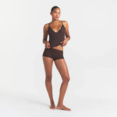 FITS EVERYBODY LACE TRIANGLE CAMI AND BOY SHORT SET | ESPRESSO ON A MODEL FRONT VIEW | FOCUS: 0.0, 1.0, 0.9
