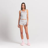 COTTON RIB TANK AND SHORT SET | LIGHT HEATHER GREY TRIPLE HEARTS ON A MODEL FRONT VIEW @ | FOCUS: 0.0, 1.0, 0.9