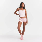 SKIMS SLEEP CAMI AND BLOOMER SET | BARELY PINK ON A MODEL FRONT VIEW @ | FOCUS: 0.0, 1.0, 0.9