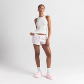 COTTON POPLIN BOXER SLEEP SET | CHERRY BLOSSOM STRIPE ON A MODEL FRONT VIEW @ | FOCUS: 0.0, 1.0, 0.9