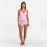 FITS EVERYBODY LACE PUSH-UP CAMI | BUBBLE GUM TONAL ON A MODEL FRONT VIEW @ | FOCUS: 0.0, 1.0, 0.9