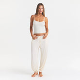 SKIMS SLEEP CAMI | ECRU ON A MODEL FRONT VIEW @ | FOCUS: 0.0, 1.0, 0.9