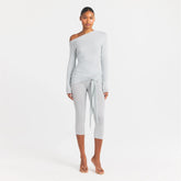 CUPRO JERSEY ASYMMETRICAL TOP | PEARL ON A MODEL FRONT VIEW @ | FOCUS: 0.0, 1.0, 0.9