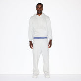 FLEECE LOUNGE MENS CLASSIC HOODIE | LIGHT HEATHER GREY ON A MODEL FRONT VIEW @ | FOCUS: 0.0, 1.0, 0.9