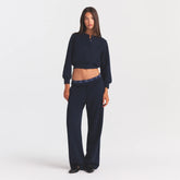 COTTON FLEECE SHRUNKEN CARDIGAN | NAVY ON A MODEL FRONT VIEW @ | FOCUS: 0.0, 1.0, 0.9
