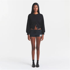 COTTON FLEECE SHRUNKEN CARDIGAN | ONYX ON A MODEL FRONT VIEW @ | FOCUS: 0.0, 1.0, 0.9