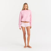 COTTON FLEECE CLASSIC CREWNECK | HALITE WITH SNOW LOGO ON A MODEL FRONT VIEW @ | FOCUS: 0.0, 1.0, 0.9