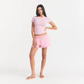 COTTON JERSEY T-SHIRT | CHERRY BLOSSOM WITH SNOW LOGO ON A MODEL FRONT VIEW @ | FOCUS: 0.0, 1.0, 0.9