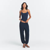 COTTON JERSEY SCOOP NECK CAMI | NAVY ON A MODEL FRONT VIEW @ | FOCUS: 0.0, 1.0, 0.9