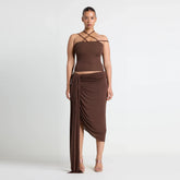 VETTESE X SKIMS SHEER MODAL TOP | COCOA ON A MODEL FRONT VIEW | FOCUS: 0.0, 1.0, 0.9