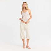 SLINKY KNIT CAMI | BUFF ON A MODEL FRONT VIEW @ | FOCUS: 0.0, 1.0, 0.9