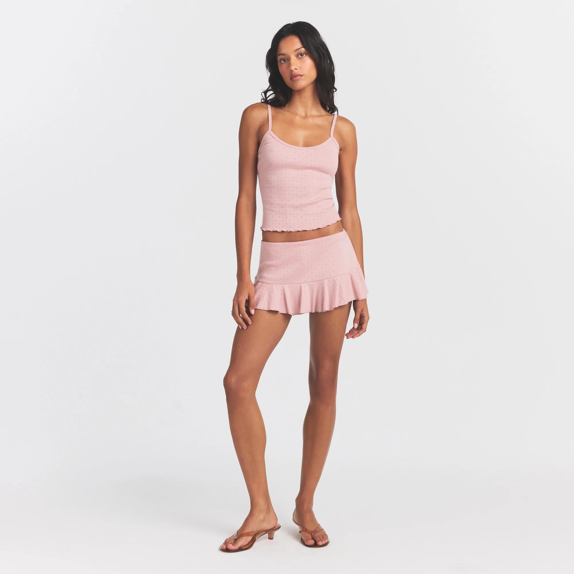 HEAVY POINTELLE CAMI | MORGANITE ON A MODEL FRONT VIEW @ | FOCUS: 0.0, 1.0, 0.9