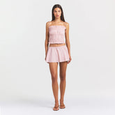 COTTON POPLIN RUFFLE CAMI | DUSTY PINK ON A MODEL FRONT VIEW @ | FOCUS: 0.0, 1.0, 0.9