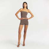 REFINED KNIT TUBE TOP | AMETHYST ON A MODEL FRONT VIEW @ | FOCUS: 0.0, 1.0, 0.9